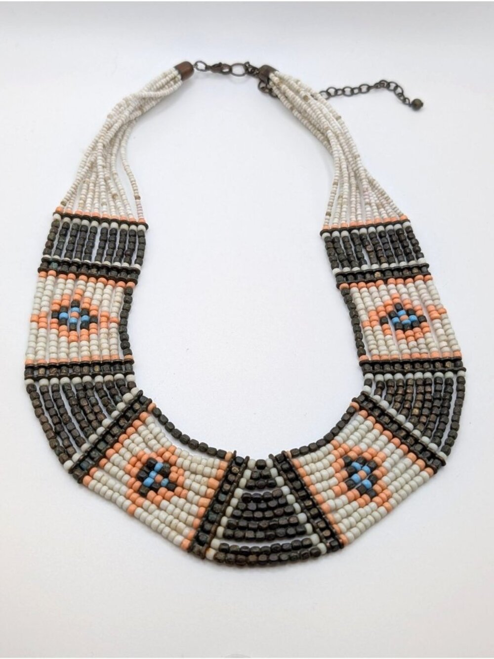 Multi-strand Seed Bead Collar Statement Necklace Geometric Southwest Pattern